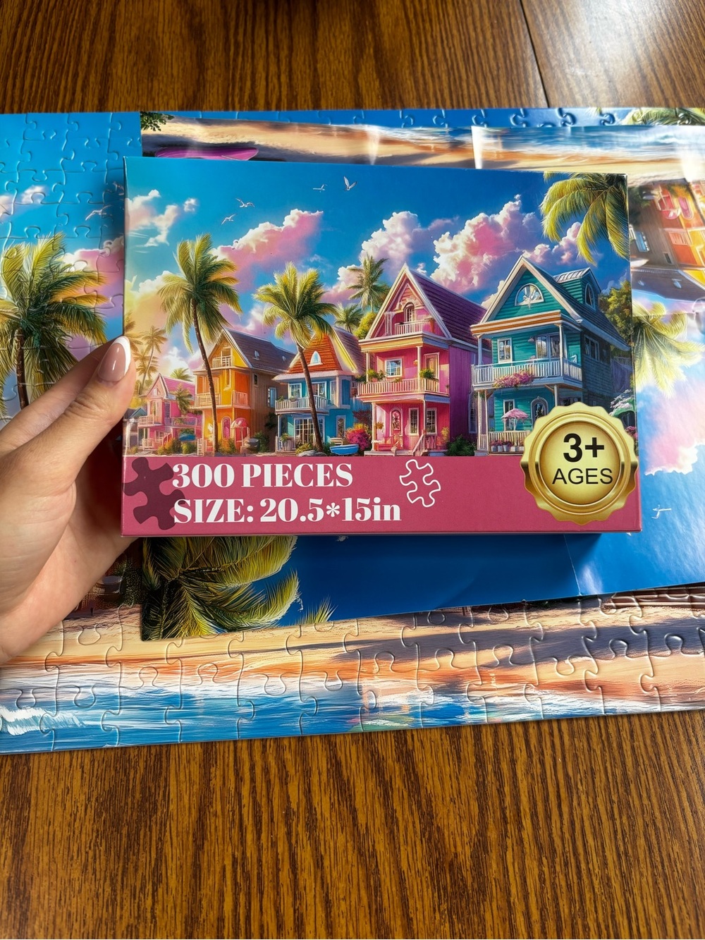 Voluvolu Colorful Beach Houses 300-Piece Puzzle - Vibrant Pink & Blue